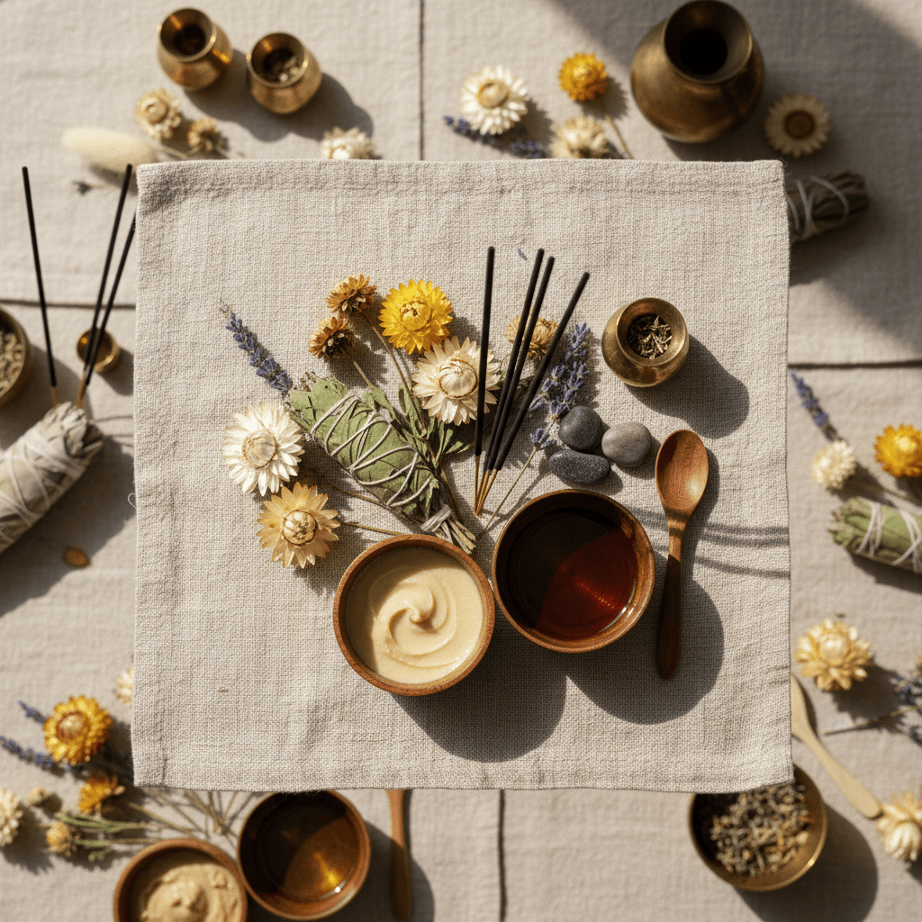 Ritual preparation with natural and ceremonial elements